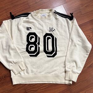 Zara Cream Crewneck Sweater with Black Accents | Size 13/14